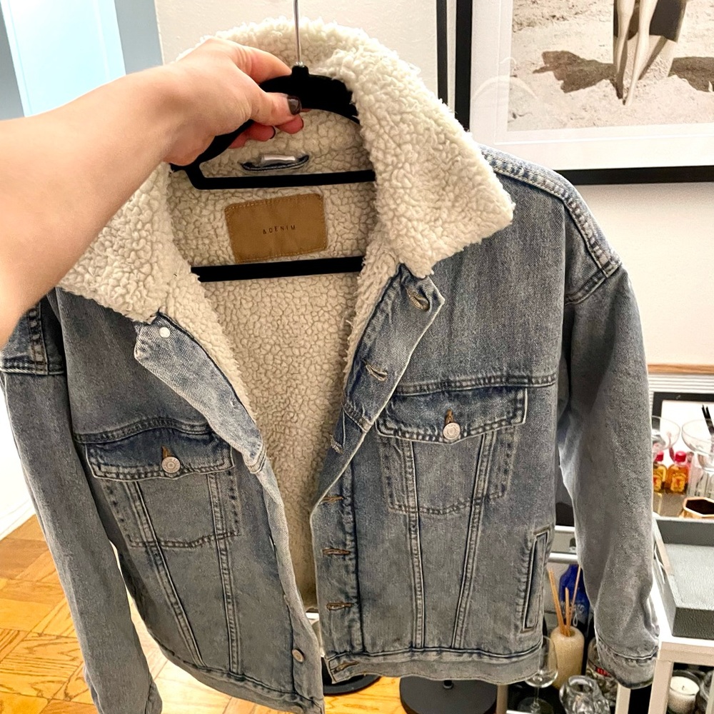 Oversized Shearling Lined Denim Jacket - Open To … - image 3